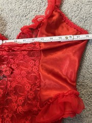 Vtg 80s Midnight Hour Teddy Bodysuit 1X Red Lace Satin Ruffles Sexy USA Made