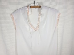 Vtg 60s Nylon Lingerie Top Gold Trim Thin Loop Bow High Collar Pinup S M B36 MCM