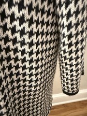 Vtg 80s Long Cardigan Sweater Houndstooth Velvet Trim HEAVY by Seventeen Brazil
