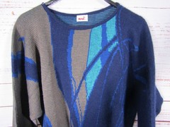 Vintage Mondi Women’s Blue & Gray Wool Blend Knit Pullover Sweater Size 42