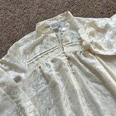 Character Vintage Floral Jacquard Nightgown Ivory Lace Trim Long Sleeve L/XL
