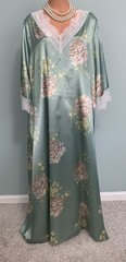 NEW Glossy Satin LONG Silky Lounger Nightgown 3X Queen Plus Sz Caftan Robe