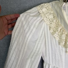 Vintage Dress 70s Gunne Sax Style Edwardian White Lace Cream High Neck Prairie S