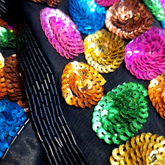 Vtg Beaded Sequin Silk Statement Jacket Medium Black Colorful Dopamine Festival