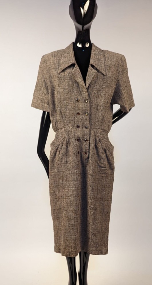 VINTAGE DESIGNER FENDI TWO TONE BUTTER SOFT LINEN TWEED DRESS – MADE IN ITALY