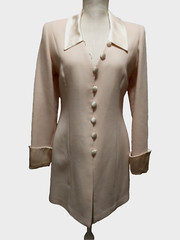 Vtg 80’s Sansappelle Creamy Beige Wool Crepe Silk Detail Loop Closure Blazer S?