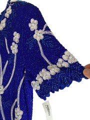 Patra Vintage 90s Royal Blue Silk Bead Dress Floral Vine Size 12 NOS Hand Made