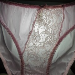 Vintage Silky Nylon Panties Pink Lace Bikini High Leg Brief Size 7-8 Hip 38-42″