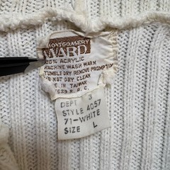 Vintage Montgomery Ward Cable Knit Hooded Cardigan Sweater Ivory w/ Wood Buttons