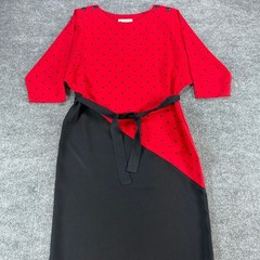 VTG Visions California Red Black Colorblock Geometric Belted Midi Dress 13/14