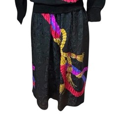 Vintage 1980s Anne Crimmins UMI Silk 3 Pc Skirt Sweater Scarf Set Black
