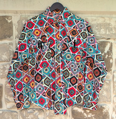 Vintage Southwestern Western Shirt Womens S Aztec Geometric Print Snap Front USA