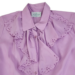 Vintage M Lilac Purple Ruffle Button Blouse Cut Out Flowers #1462