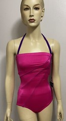 Vtg 80’s NWT Rose Marie Reid Rose Purple Stripe Accent Halter Swimsuit XS/S