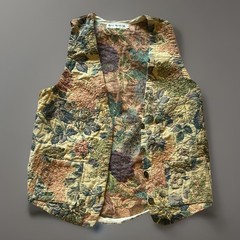 Vintage 90s Grandma’s Tapestry Rose Garden Waistcoat Cottagecore Woven Vest M/L