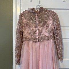 60’s Vintage Sylvia Pink Goddess Dress Size 11 Prom Maxi Empire Waist (c1)