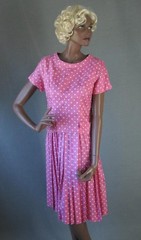 50s Polka Dot Dress Vintage Pink 60s Popover Top Suzy Perette Small to Extra Sma