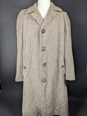 Vtg 1950s John Wanamaker Coat 100% Wool Harris Tweed Handwoven Scotland Brown XL