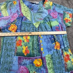 Vintage Loungees Shift Dress Tile Watercolor Art Floral Womens XL Short Sleeve