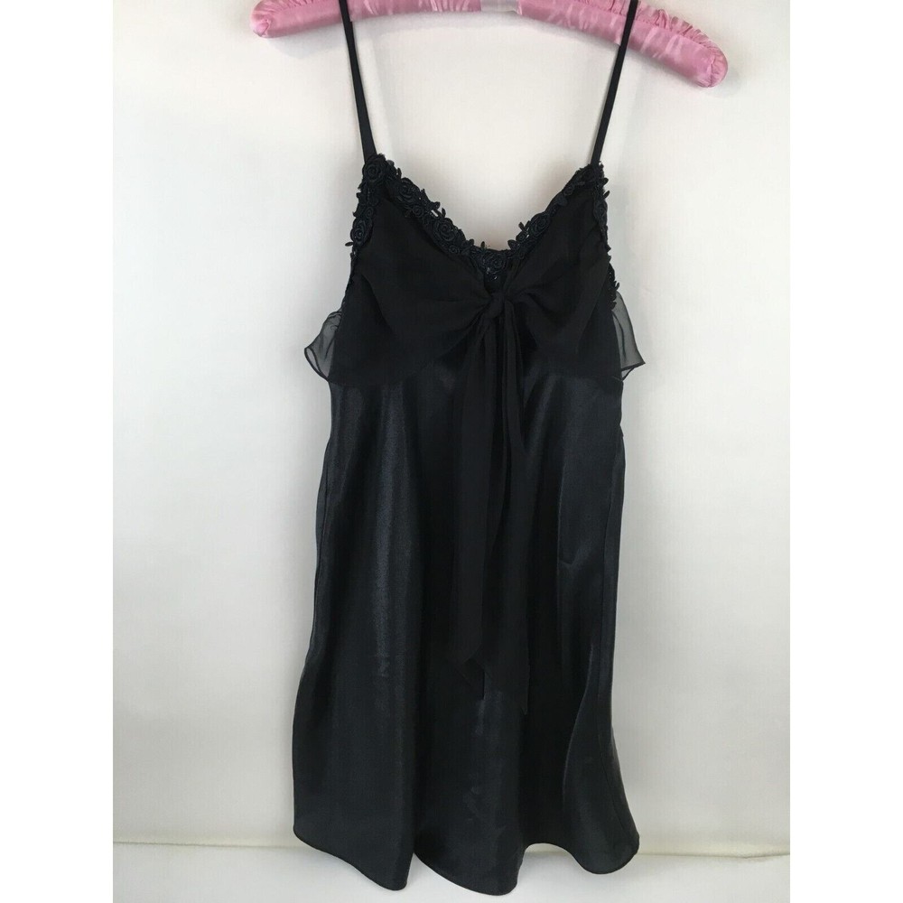 Cocktail Dentelle Dress Black Size S Roses Chiffon Bow Accent Strappy Slip