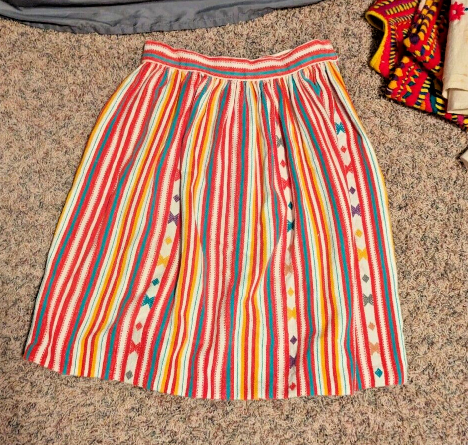 Vintage 1960s Striped A line Skirt Small Handmade Red Blue Lollipop Stripe