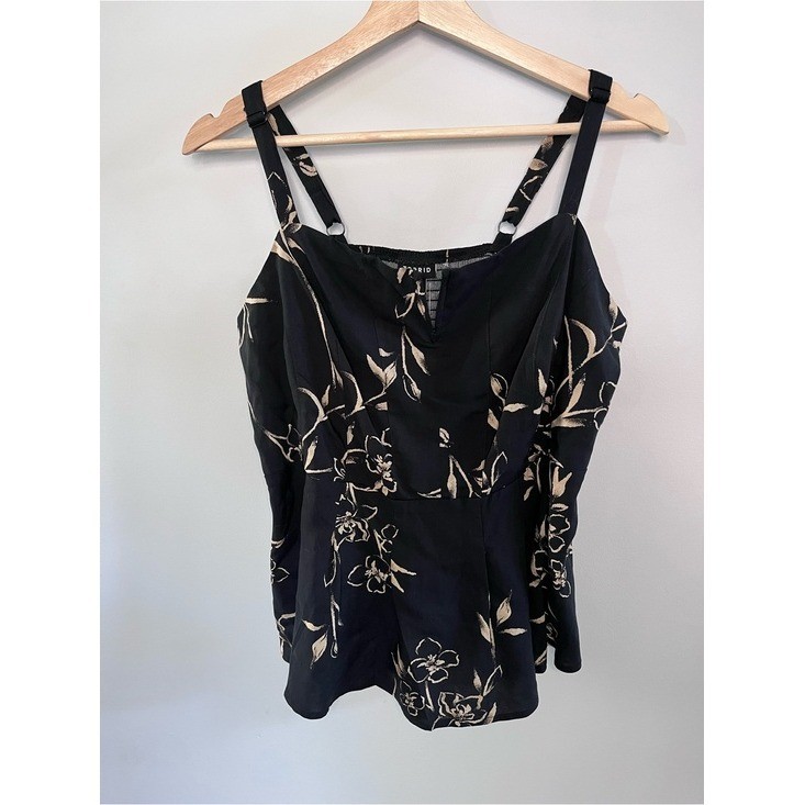 Torrid Peplum Challis Cami Eloise Floral Deep Black Notched Cami Top Size 0 L 12