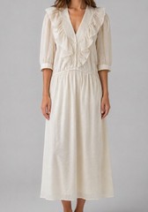 Vintage Dress Women Small Medium MIDI Floral Creamy White Cottage Edwardian Lace