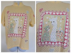 Vintage 80s Hearts Giraffe Horse animal Puffy Print Shirt Kawaii yellow USA 90s