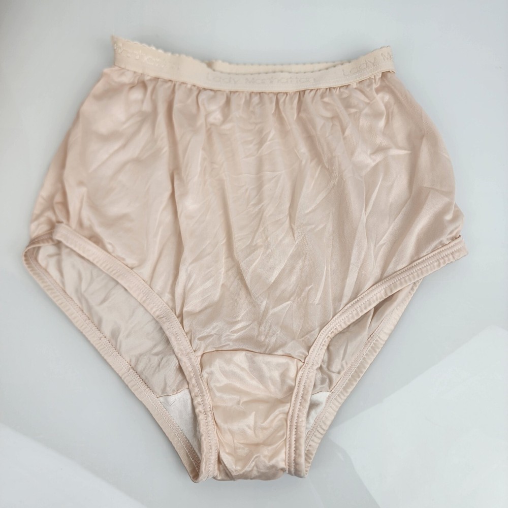 Vintage Lady Manhattan Beige Silky Shiny Sheer Nylon Womens Panties Full Brief L