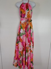 Vintage 70s 80s Royal Palm Hawaiian halter tie wrap dress full skirt pinafore