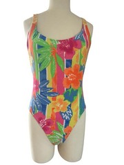 Vintage 1980s 1990s Tropical Floral One Piece Swimsuit Pacific Connections 15/16