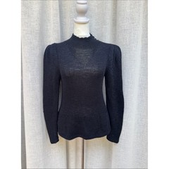 Vintage black hand knitted Victorian style peplum high neck sweater