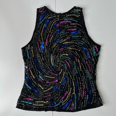Laurence Kazar Black Silk Beaded Sequin Swirl Sleeveless Top Vintage Glam Sz M