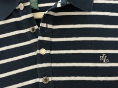 VTG,Ralph Lauren,Ladies,SZXL,Polo Collared Top,Navy Stripping,SS,Logo,Cotton