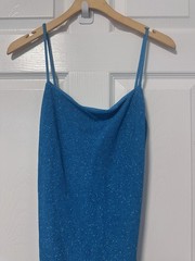 Vintage 1990s Y2K City Triangle Teal Sparkle Dress Size Large Formal Party Long