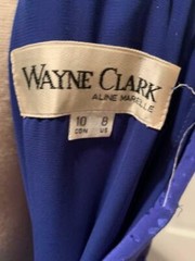 Vintage Wayne Clark Blue & Black Drop Waist Dress Padded Shoulders Pleated Skirt