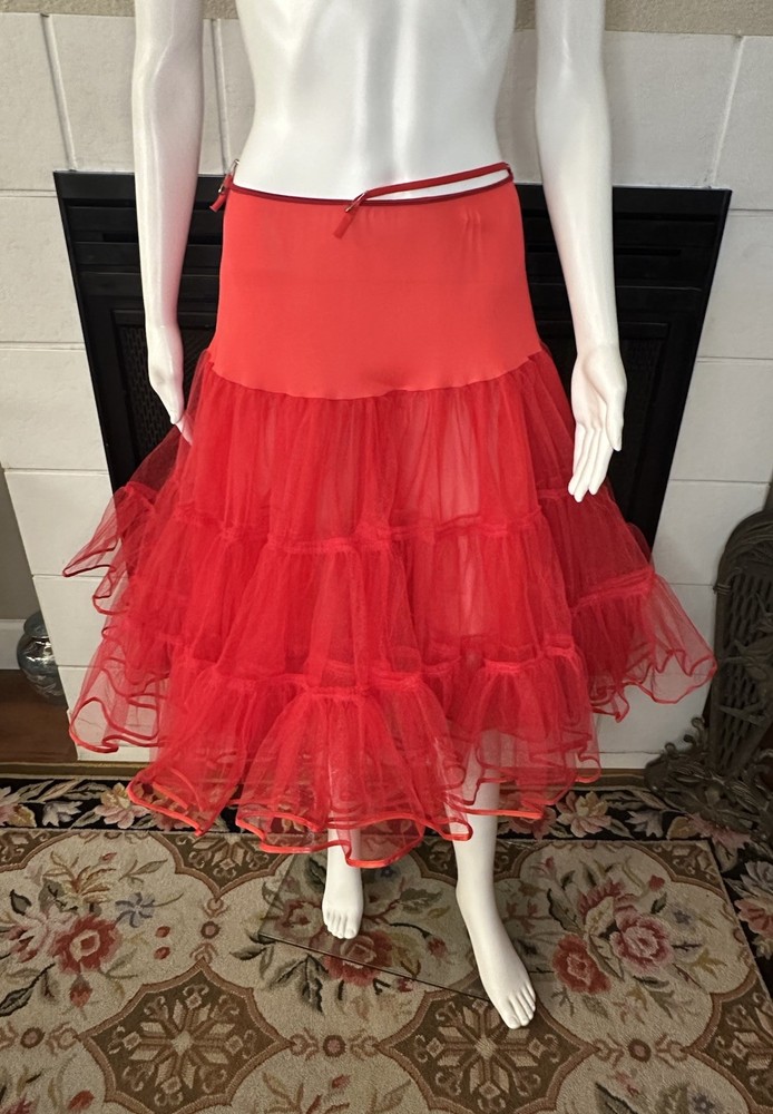 Vtg Red Malco Modes Western Square Dance Petticoat Crinoline Womens Medium USA