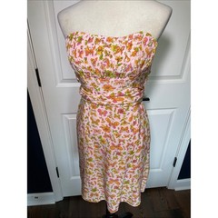 NWT Vintage Nanette Lepore Silk Butterfly Dress 2000s Strapless Pink Y2K Size 4