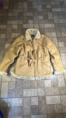 Vintage 2 XL Leather Fur Trim Shearling Belted Coat Tan Marcia Collection