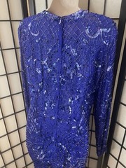 Vintage Blue 100% Silk Sequins Sheer Cocktail New Years Gown Dress By Swee Lo