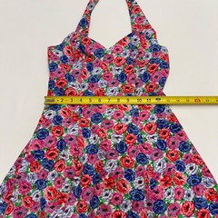 Vintage 90s Joni Blair Sweetheart Halter Dress Sz 9 Pink Purple Floral Summer
