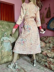 1930s/40s Quilted Floral Satin Boudoir Robe, Size M-L