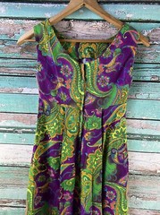 Vtg Karen Ann Hawaiian Maxi Psychedelic Print Bark Cloth Hostess Dress Neon