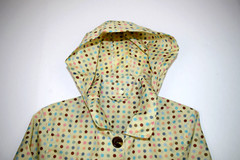Vintage Raincoat Size S 90s Beige Polka Dots Hooded Lightweight Pleated Button