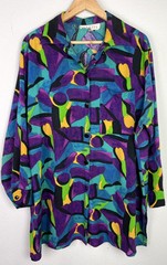 Vintage 90s Venezia Geometric Print Tunic Style Button Front Shirt L/XL