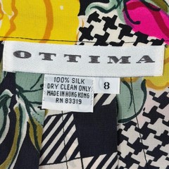 Ottima Vintage 100% Silk Mixed Print Floral Polka Dot Maxi Skirt Pink Yellow 8