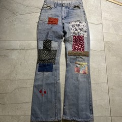 Vtg 60s 70s Wrangler Jeans Patchwork Hippie bell bottom 28/31.5