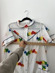 Vintage Night Shirt Dress Pajamas Polka Dot Hearts Women’s No Size Tag 70s Boho
