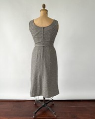 Vintage 1950s Gray Rhinestones Sleeveless Scoop Neck Midi Dress Belted M 29” W