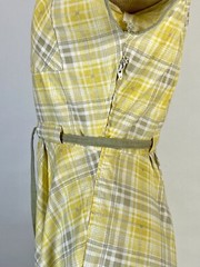 Vintage 1960’s COTTON yellow & grey check plaid shirtdress with belt Petite-size
